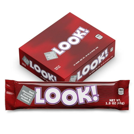 LOOK! Dark Chocolate Covered Nougat Peanuts Candy Bar 1.5 oz Each Box of 24 Classic Sweet Nutty Treat Individually Wrapped, Perfect for Snacking, Parties & Gift Baskets