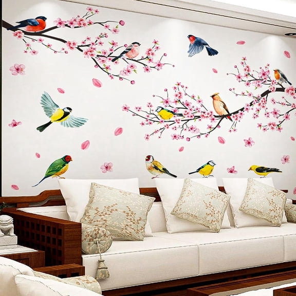 Farcauo Large Cherry Blossom Tree Wall Decals Peel and Stick for Bedroom Living Room Decor for Women Tree Home Wall Decor Living Room Wall Stickers & Murals Wall Stickers Large Vinyl Wall Murals