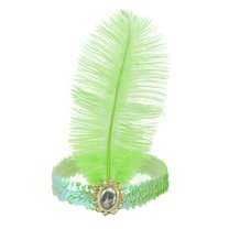 Unique Bargains Christmas 1 Pc Headband Feather Faux Diamond Sequins Hairband for Women Light Green
