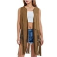 thumbnail image 2 of Qulqfy Women's Fringe Cardigan Open Front Bohemian Sleeveless Yellow Vest Women 70s Tops with Tassels L, 2 of 8