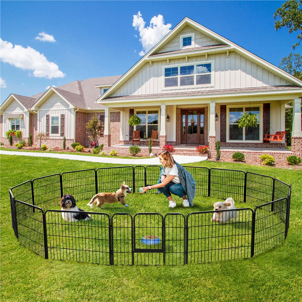 Yaheetech 24"H 32 Panels Metal Dog Playpen Outdoor Indoor Fence Pen, Black