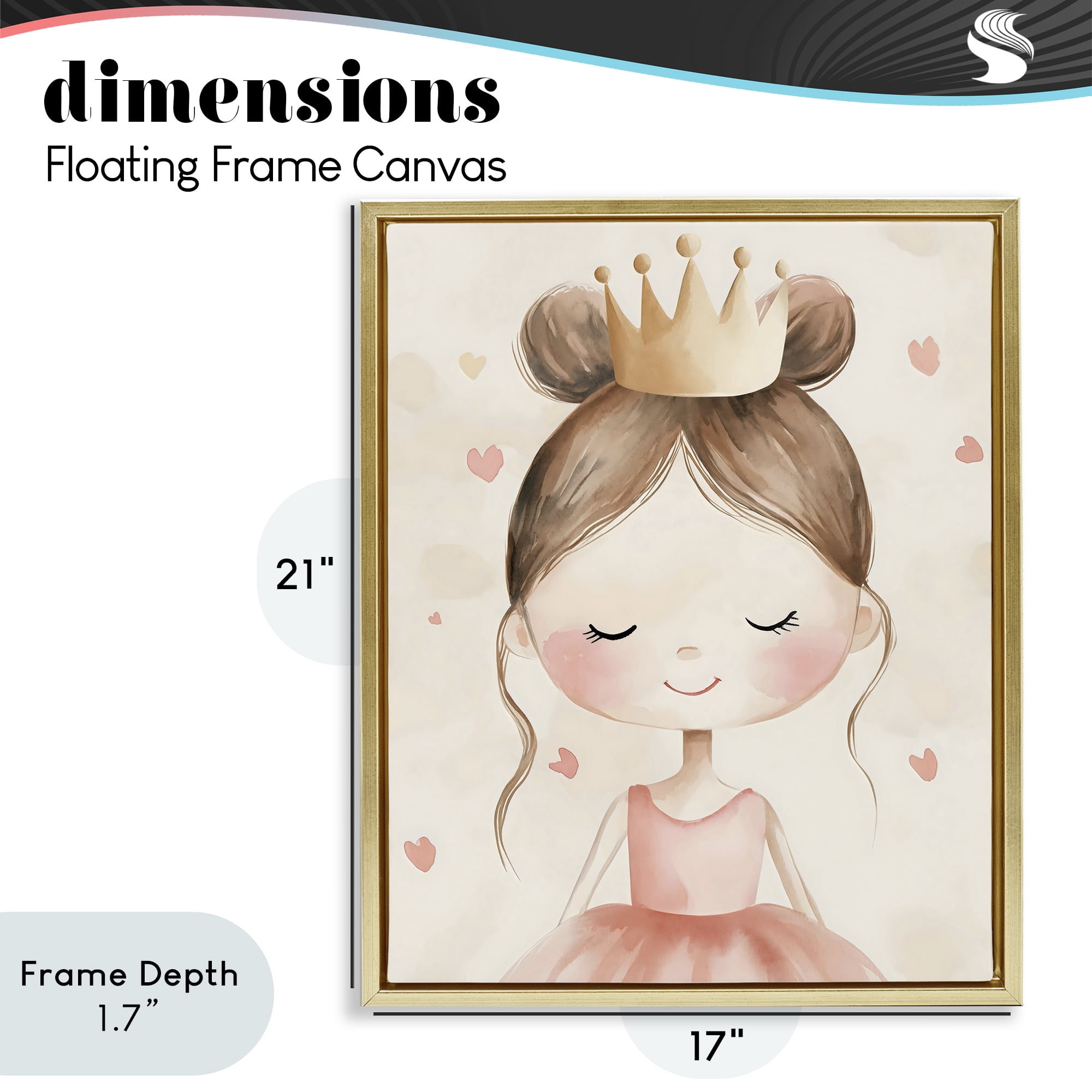 Stupell Industries Pink Ballerina in Crown Gold Framed Floater Canvas Wall Art, design by Creative Studio