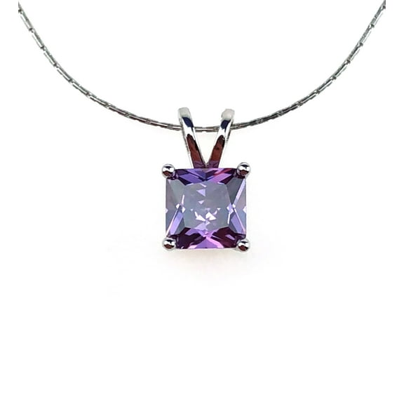 Paris Jewelry 18k White Gold 4 Carat Created Amethyst Princess Cut Necklace 18 inch Women's plated