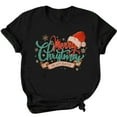 thumbnail image 1 of Blusas informales con estampado de cuello redondo y manga corta navideñas para mujer Pompotops  hkajfhjk457931, 1 of 4