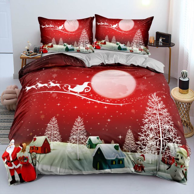 Juego de cama de Navidad Funda nórdica Fundas de almohada Edredón Ropa de cama Textiles