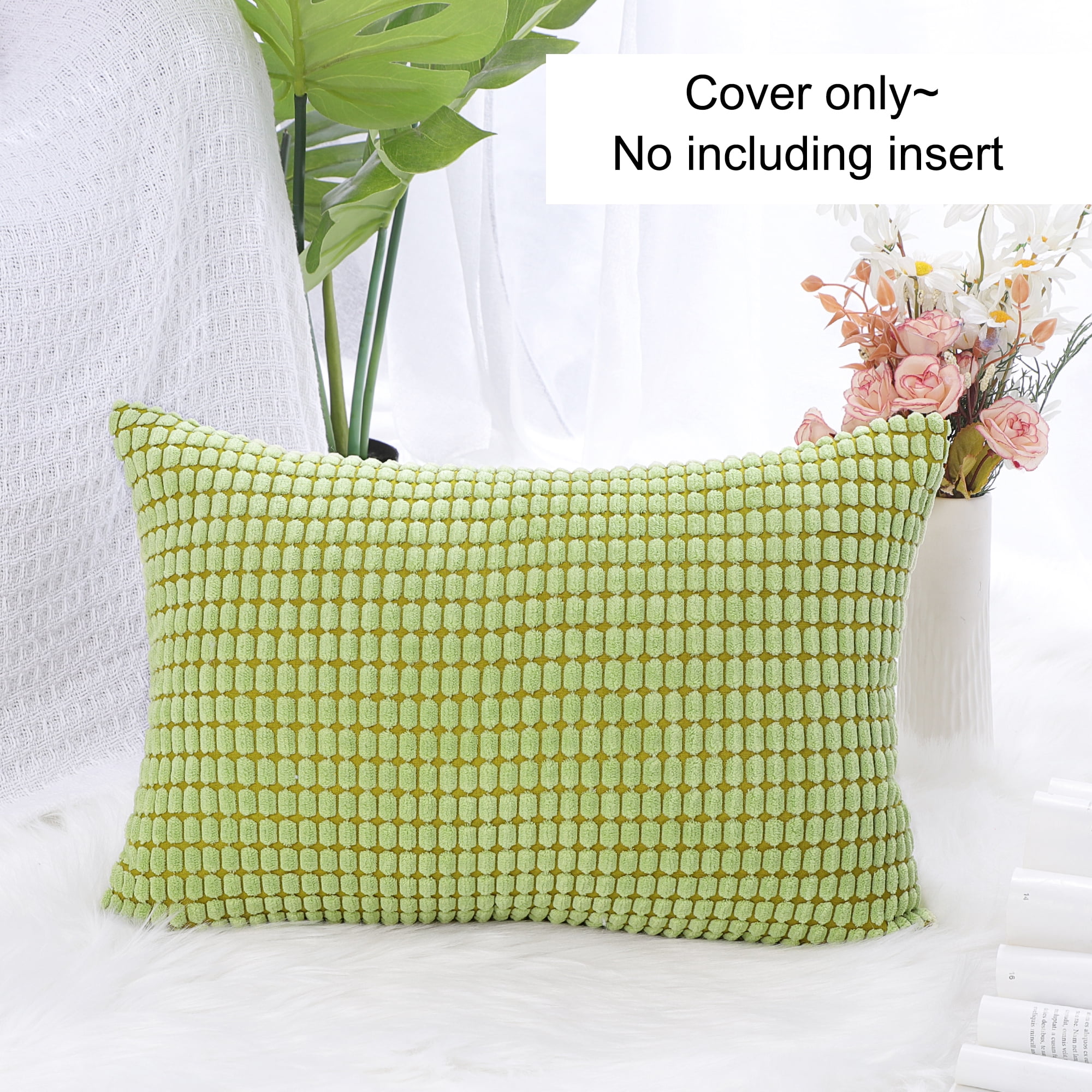 Unique Bargains Texture Solid Decorative Throw Pillow Cover Light Green 12" x 18"