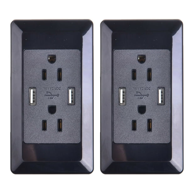 GREENCYCLE 2PK 2A 5V Dual USB Port Electric Wall Charger AC Power Outlet Panel Plate Dock