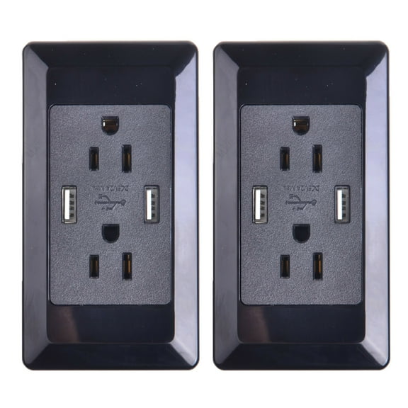GreenCycle 2PK, 15A 125V 1800W Black Duplex Receptacle Electrical Outlet 2 Piece Pack