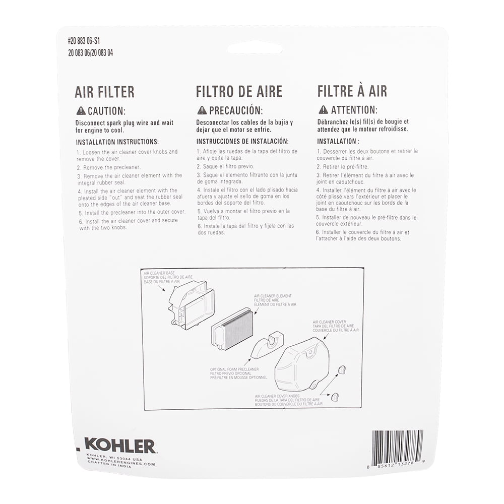 Kohler Air Filter Kit For Courage SV470-SV620 Single-Cylinder Engines
