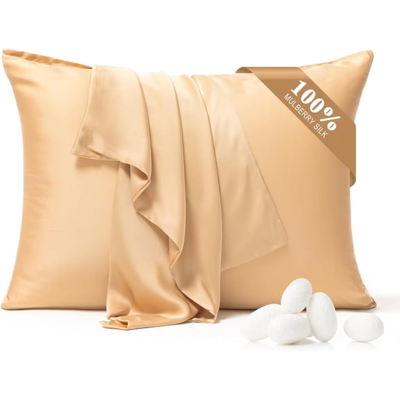 Pure Silk Pillowcase 2 Pack for Hair and , Both Sides 23 Momme Grade 6A Mulberry Silk Pillowcases with Zipper, Soft&Smooth Cooling Pillow Cases (Champagne, Standard 20x26)