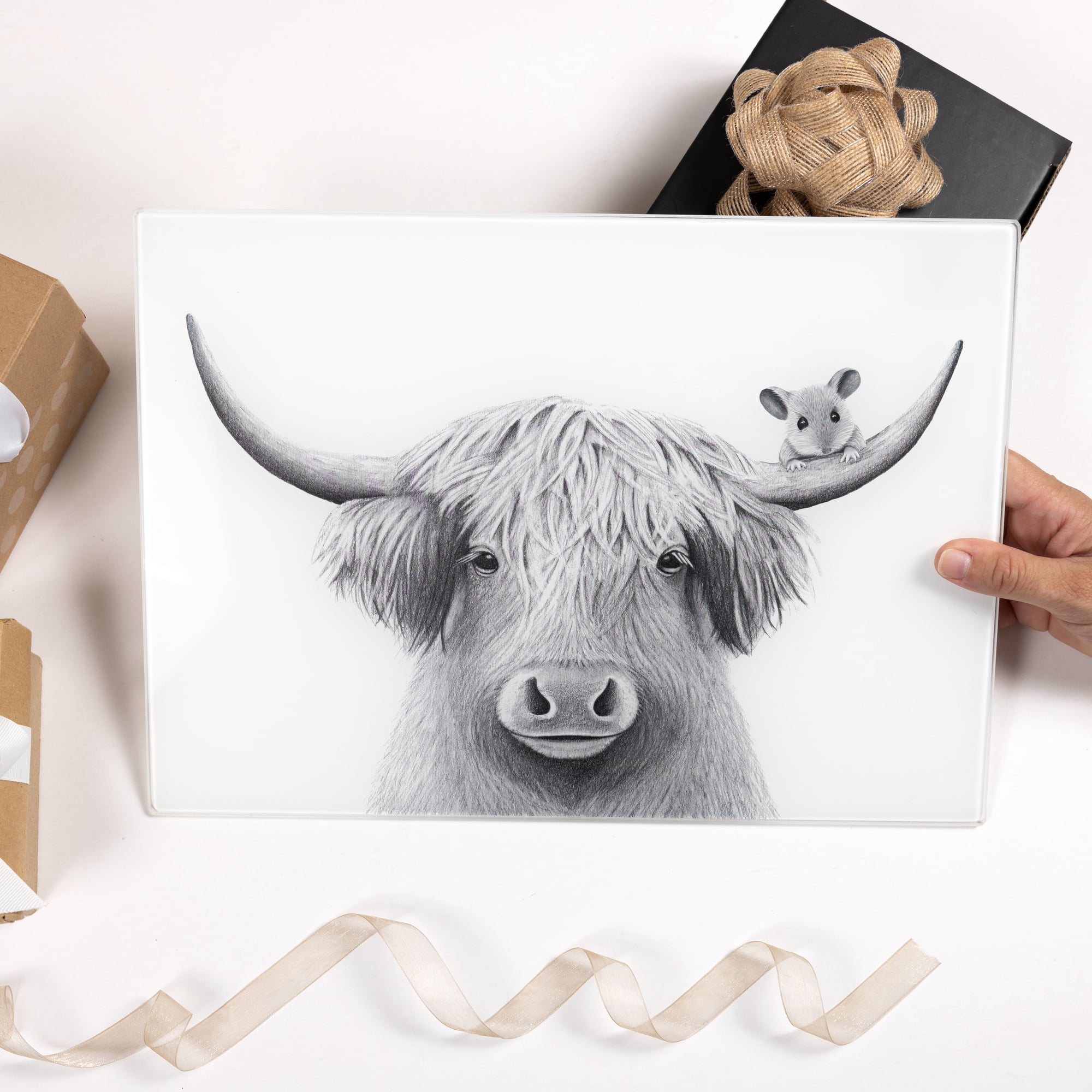 Pavilion Gift Company - Highland Cow - 13.75" x 9.75" Glass Cutting Board
