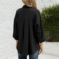 thumbnail image 3 of Tuphregyow Women's Tops Classic V Neck Fashion Loose Outwear New Style Trendy Breathable Solid Lightweight Slouchy Half Sleeve Blouse Button Down Leisure Tops Black XL, 3 of 6