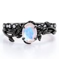 thumbnail image 1 of JeenMata Anillo de Novia con Diseño de Hojas Estilo Art Déco, Filigrana Milgrain, Piedra Lunar Azul de Corte Ovalado de 1,5 Quilates y Moissanita, Chapado en Oro Negro de 18 K sobre Plata, 1 of 6
