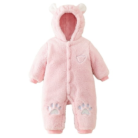 

Haite Infant Animal Print Thicken Fleece Romper Casual One Piece Onesies Home Bear Ear Buttons Winter Outwear Outfits Pink 80cm