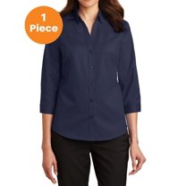 Port Authority L665 Ladies 3/4 Sleeve SuperPro Twill Shirt, True Navy, 4XL, Plus Size Tops