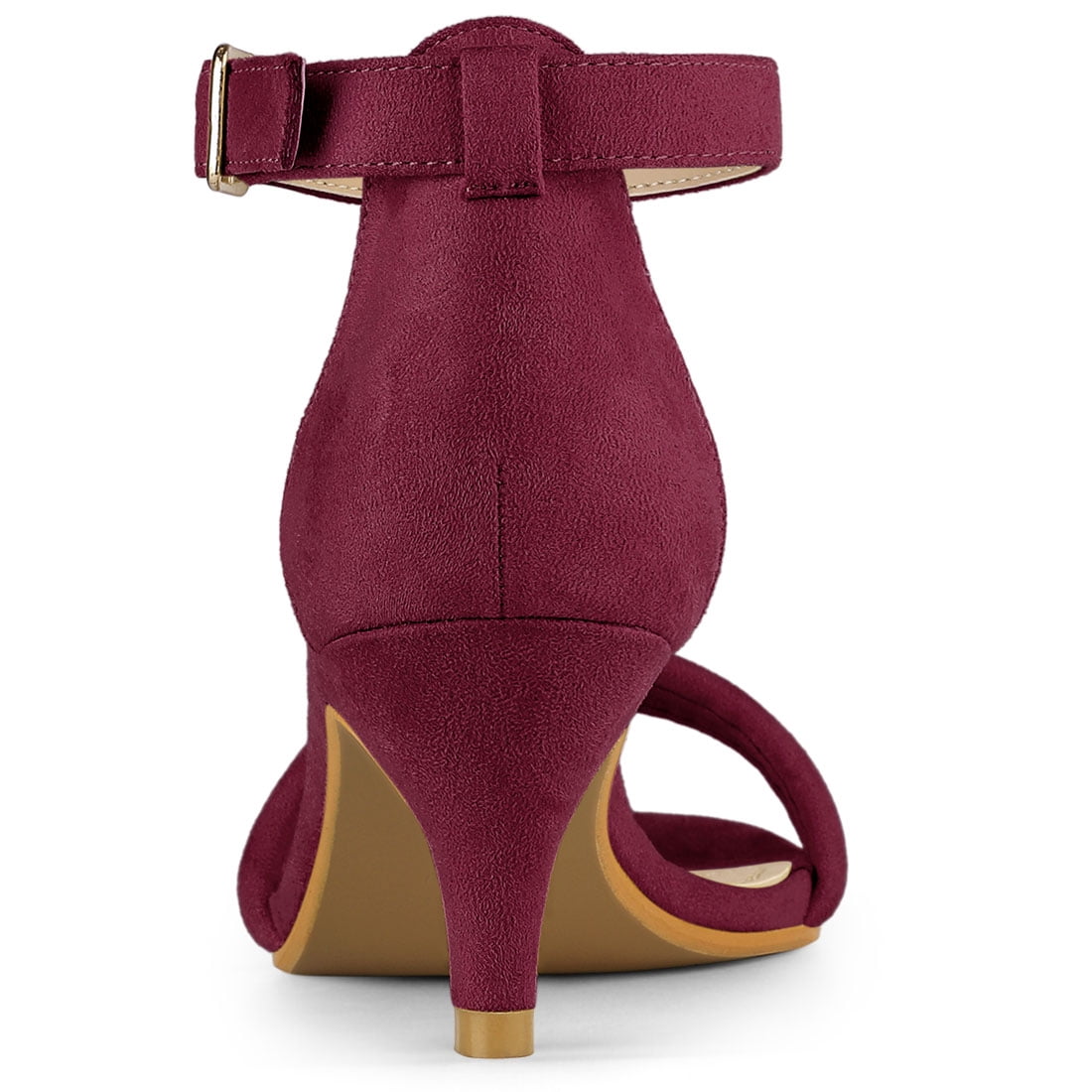 DARING DIVA Women's Kitten Heel Ankle Strap Sandals for Fashionable Occasions Burgundy 8.5
