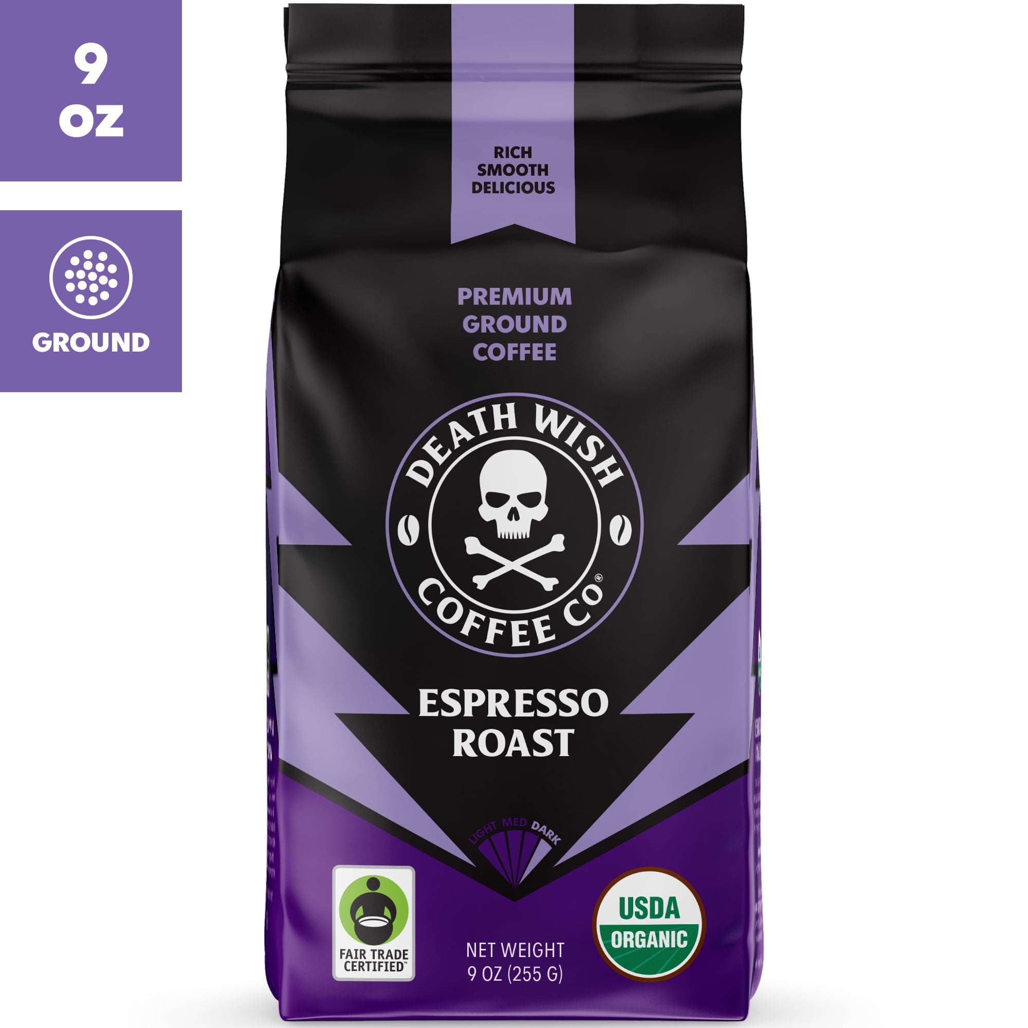Death Wish Coffee Organic Ground Medium Roast 10oz with Fair Trade