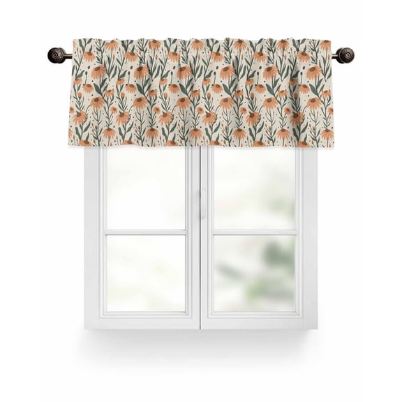Orange Flowers Valances for Windows Daisies Abstract Linen Texture Valance Rod Pocket Light Filtering Short Window Treatments Curtains for Kitchen Bathroom Living Room Bedroom, 1 Panel, 42 x 12 Inch
