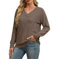 thumbnail image 2 of zbxnLI Womens Knit Sweaters Fall Winter Long Sleeve V Neck Knit Lightweight Tunic Tops for Women, 2 of 7