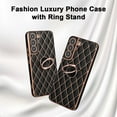 thumbnail image 2 of for Samsung Galaxy S22 Plus Case with Ring Holder Stand Luxury Glitter Plating Gold Edge 360 Rotation Kickstand Phone Case for Women Shockproof Soft Flexible TPU Protective Cover Case-Black, 2 of 6