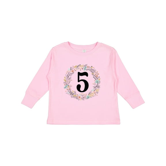 Inktastic 5th Birthday Flowered Wreath 5 Year Old Girl Girls Long Sleeve Toddler T-Shirt