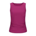 thumbnail image 5 of Brondbend Summer Tops for Women 2025 Crew Neck Sleeveless Solid Color Active Tanks Spaghetti Strap Tunic Pleated Ribbed Blouse Drawstring Womens Clothes for Cocktail Slim Fit Purple M, 5 of 8