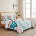 thumbnail image 5 of Twin Quilt Set 68''x86'', Red Teal Starfish Coastal Lightweight Summer Bedspread Coverlet Set with 2 Pillow Shams, Summer Beach Nautical Coral Sea Breathable All Season Quilt Bedding for Dorm/Bedroom, 5 of 9