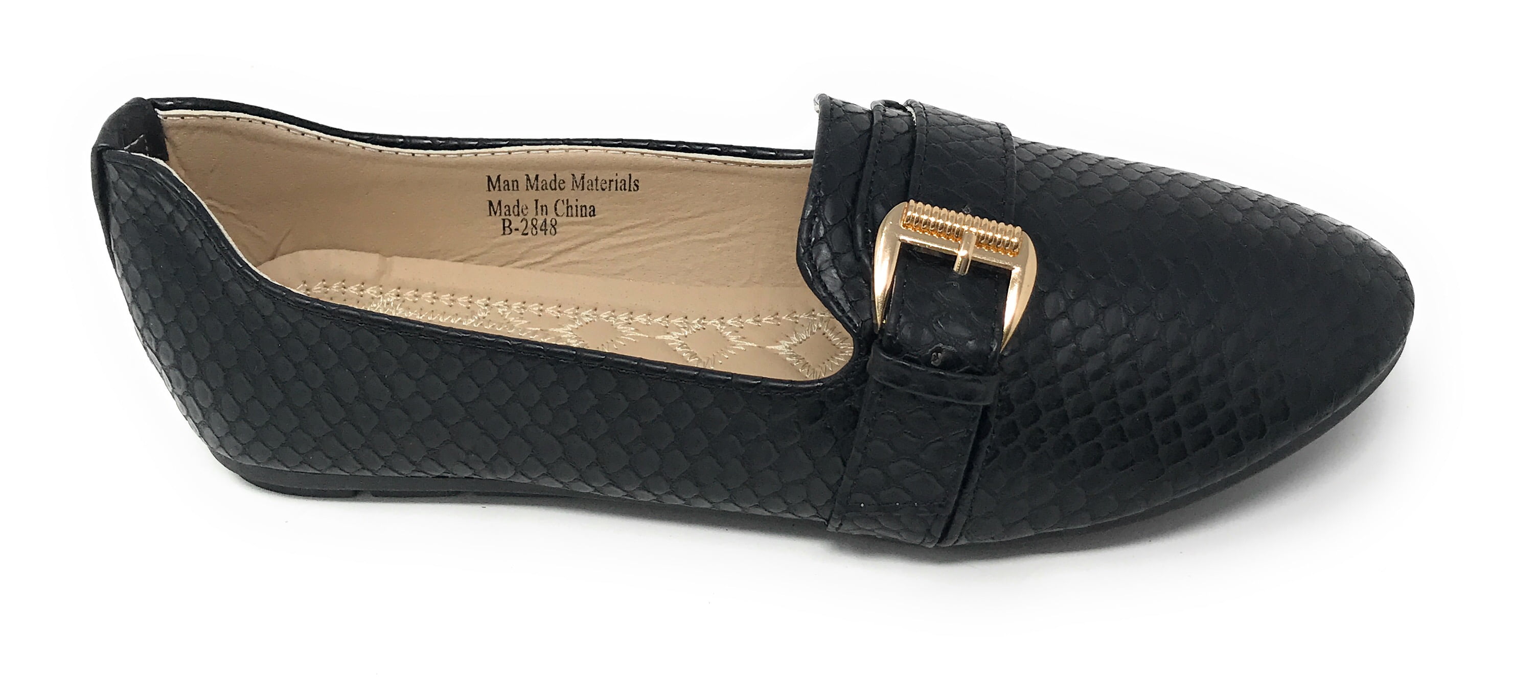 Victoria K Women's Faux Snake Skin With Gold Buckle Ballerina Flats