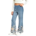 thumbnail image 2 of Fancifize Flare Leg Pants for Girls, Elasitc Waist Bell Bottom Pants, Lace Floral Print Retro Trousers 2-13 Years, 2 of 6
