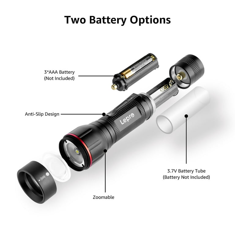 Lepro LED Flashlights LE2000 High Lumen, 5 Lighting Modes, Zoomable, Waterproof, Pocket Size Flashlight for Outdoor, Emergency