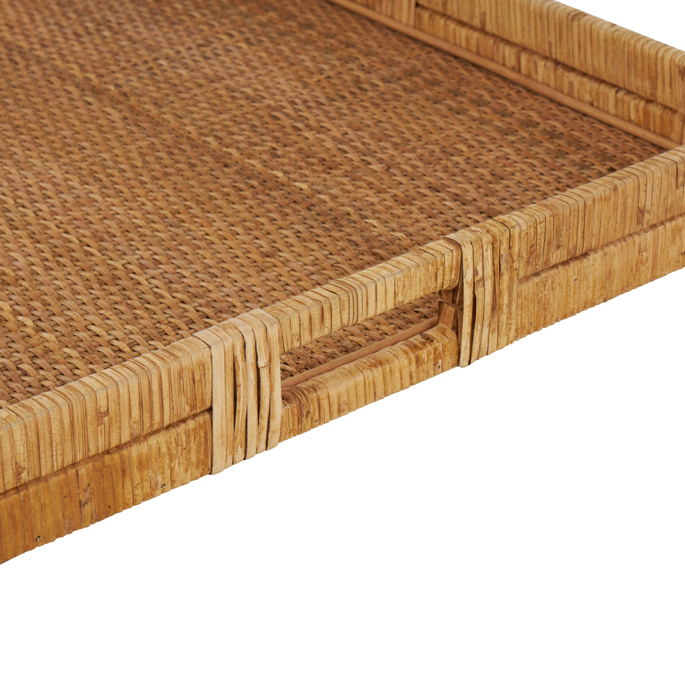 DecMode 23" x 22" Brown Rattan Handmade Woven Tray with Slot Handles, 1-Piece