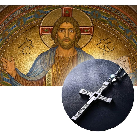 Collier Crucifix Croix en Acier Inoxydable Chrétien Catholique pour Hommes/collier Croix Meilleur Cadeau Noël