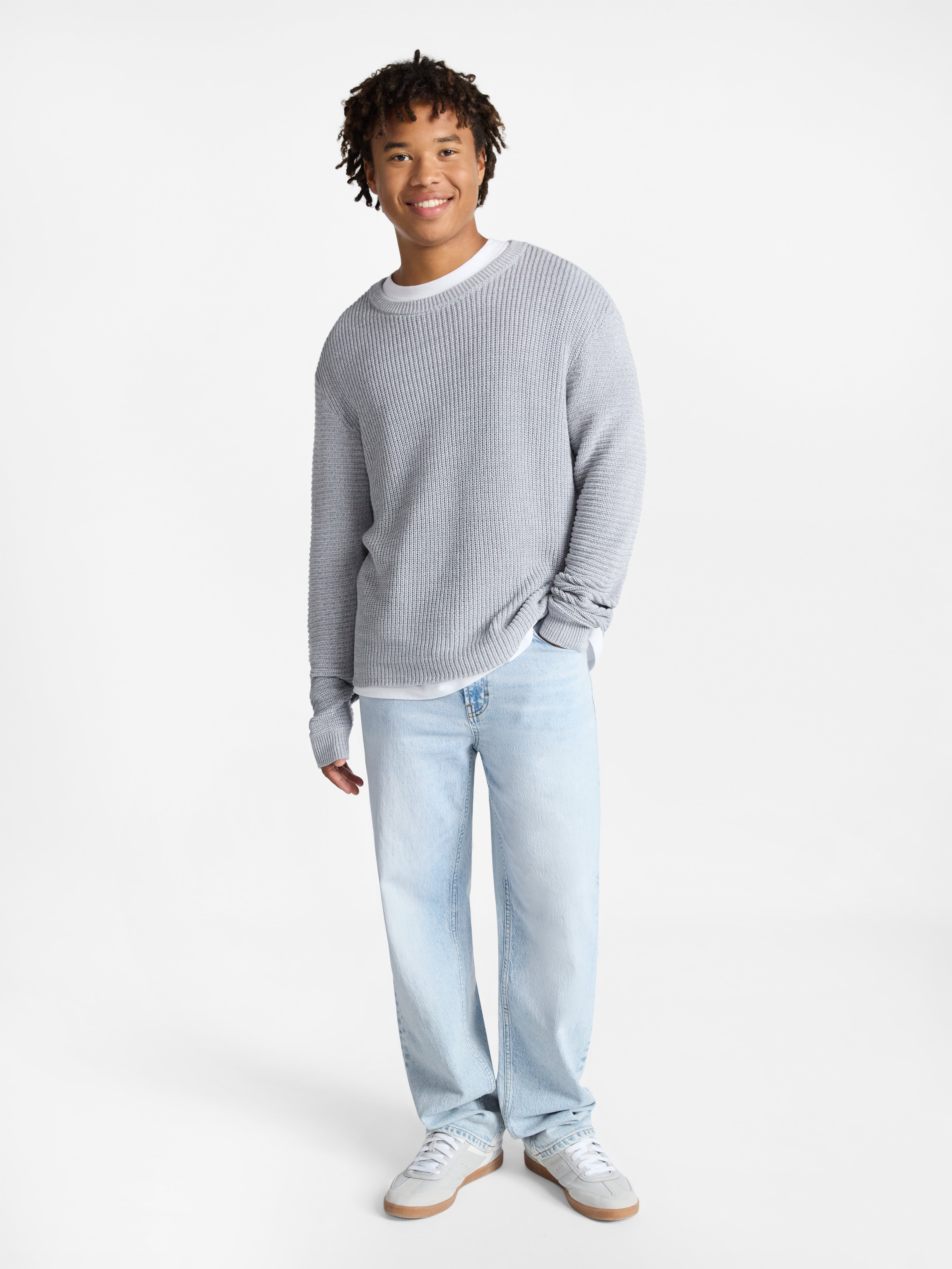 No Boundaries Marled Cotton Crewneck Pullover Sweater, Midweight, Men's & Big Men's