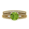 thumbnail image 2 of Clara Pucci 18K Yellow/White Gold Round Cut 1.5Ct Natural Peridot Engagement Ring + Matching Band - Luxury Box Included, 2 of 7
