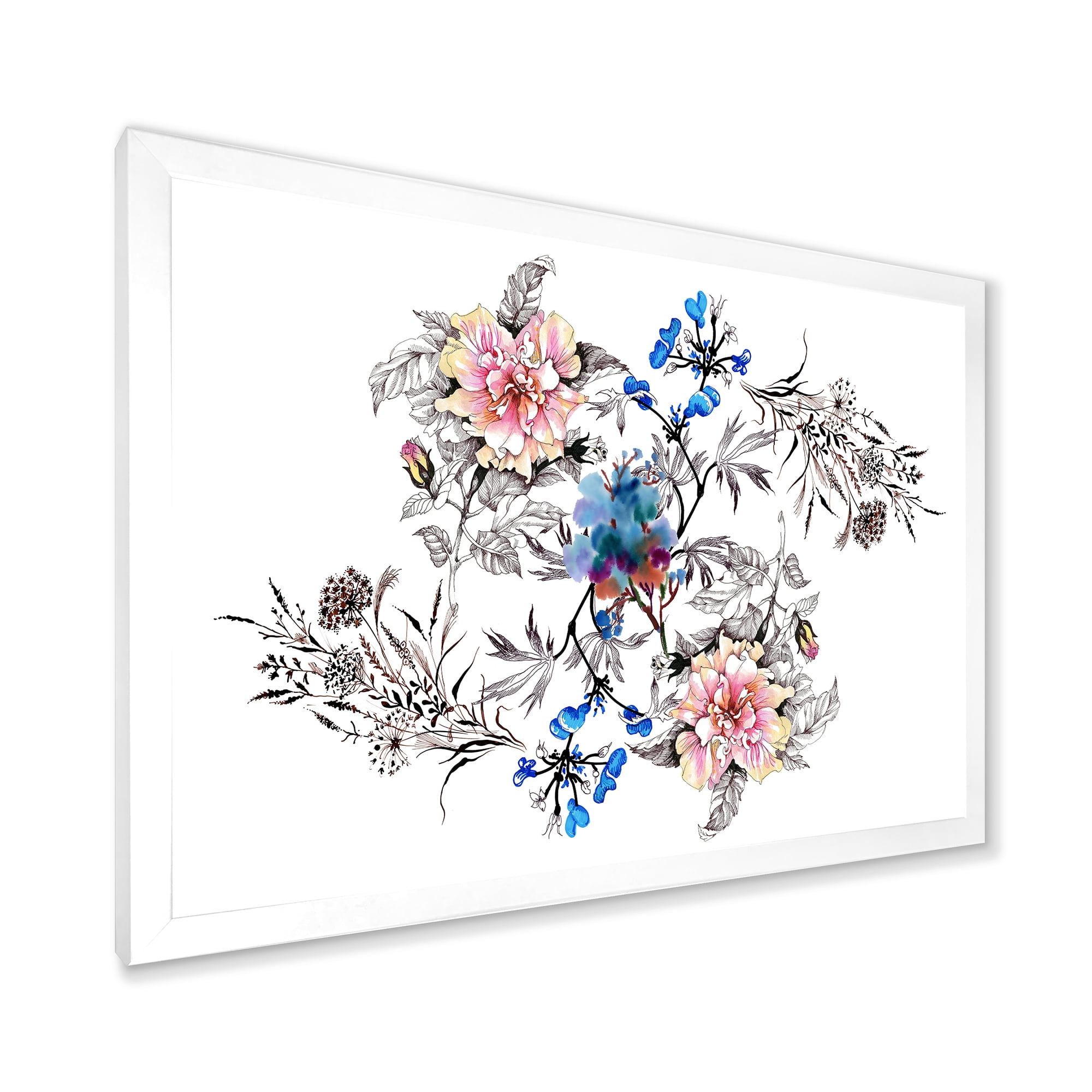 Designart 'Pink and Blue Wildflowers' Traditional Framed Art Print