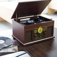 thumbnail image 5 of Reproductor de grabación Bluetooth 10 en 1, tocadiscos de 3 velocidades para vinilo con altavoces, convertidor LP a MP3, CD, reproductor de cassette, radio FM, transmisión inalámbrica | caoba, 5 of 5
