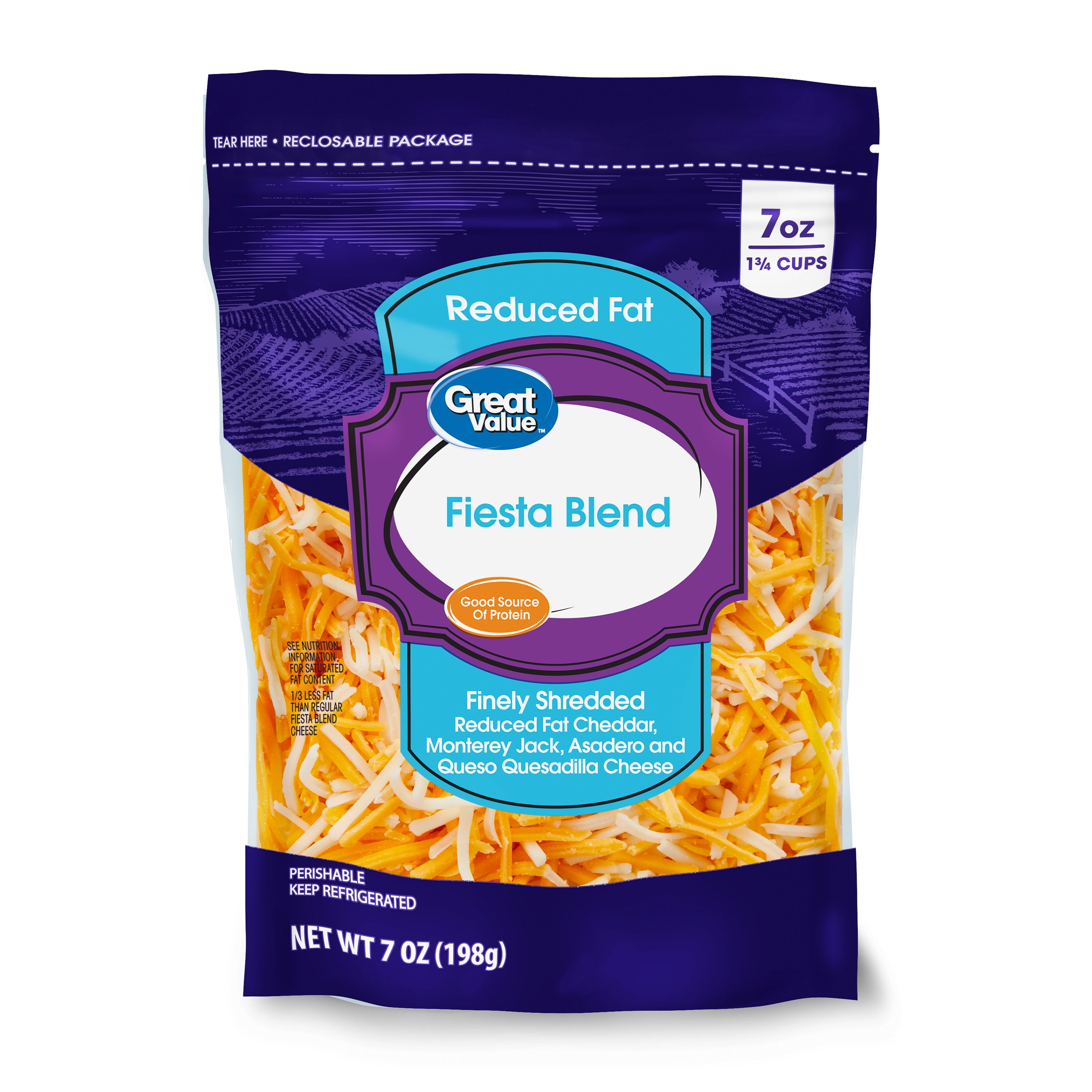 Great Value Finely Shredded Reduced Fat Fiesta Cheese Blend, 7 oz