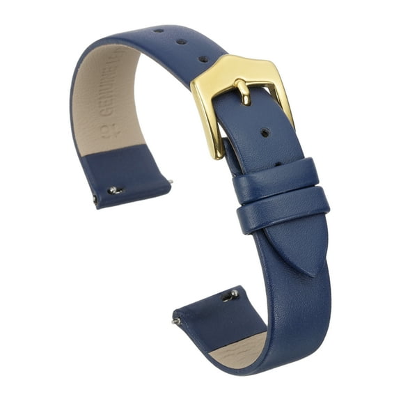 Uxcell 16mm Blue Genuine Leather Watch Bands with Gold Buckle for Women