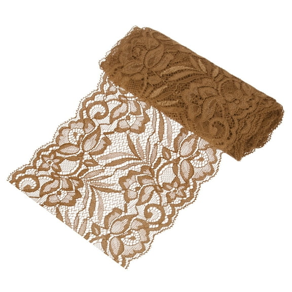 Uxcell 5-Yard 5.9 Inch Wide Elastic Lace Fabric, Ribbon Stretchy Trim Light Coffee