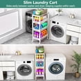 thumbnail image 3 of Utility Slim Storage Cart, 4 Tier Small Rolling Kitchen Laundry Room Cart with Wood Top, Metal Bathroom Storage Cabinet Mobile Shelf Unit Organizer Trolley with Handle for Narrow Space, 3 of 8
