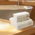 thumbnail image 6 of 3-Piece Embroidered Cotton Bath Towel Set - Soft Absorbent Luxury Towels with Lace Trim for Bath, Spa, Guest Use - Large Plush & Quick-Dry White Towels, 6 of 6