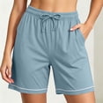 thumbnail image 2 of Feancey Sleep Shorts for Women with Pockets Soft Straight Leg Pajama Shorts Drawstring Elastic Waist Pj Shorts Comfy Lounge Bottoms Light Blue L, 2 of 8
