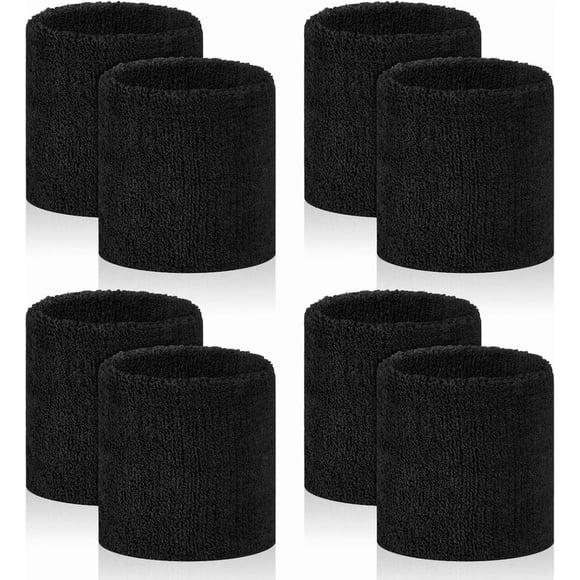 8 Pcs Sports Wrist Sweat Bands for Men & Women, Absorbent black