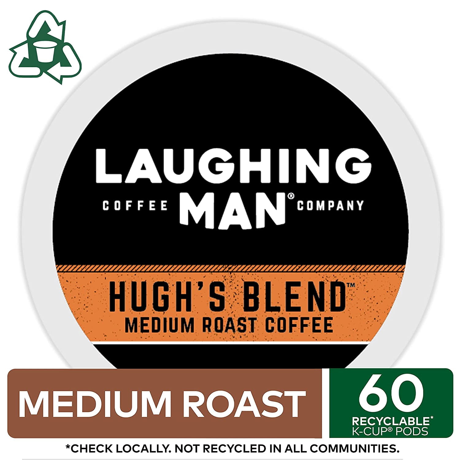Laughing Man Hugh's Blend Keurig Single-Serve K-Cup Pods, Medium Roast Coffee, 60 Count (6 Packs of 10)