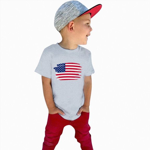 Splozh 4th of July Boy Shirt 1T 2T 3T 4T 5T Summer Graphic Short Sleeve Holiday Wear, Boys USA Patriotic Shirts,Grey,3 Years