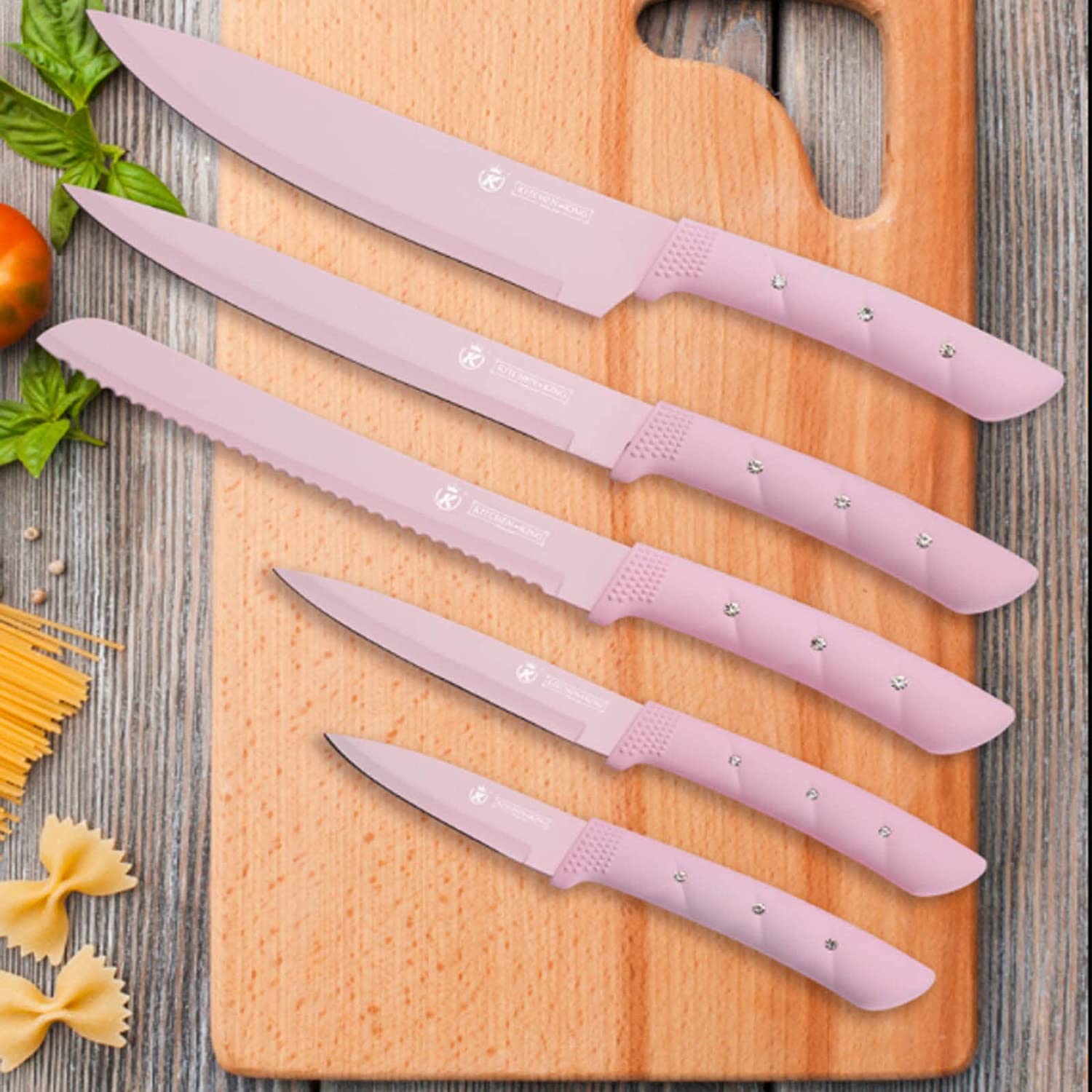  Kitchen Knife Set, 6 Pieces Pink Stainless Steel Sharp Cooking Knife  Set with Acrylic Stand, Non-stick Coating Pink Flower Block Knife Set with  Gift Box for Women Girls (Pink): Home 