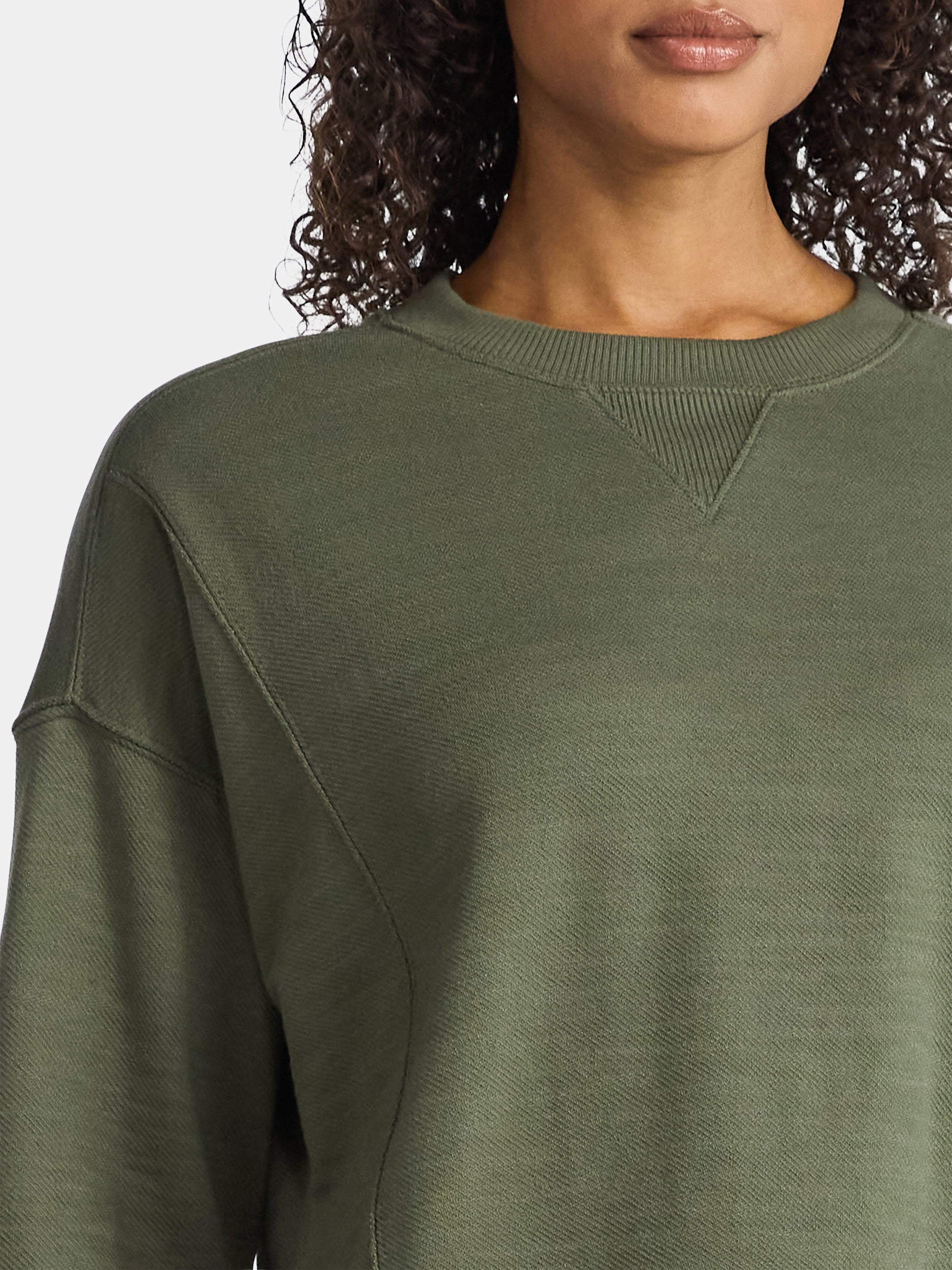 Time and Tru Women’s Ribbed Panel Sweatshirt with Long Sleeves, Sizes XS-XXXL