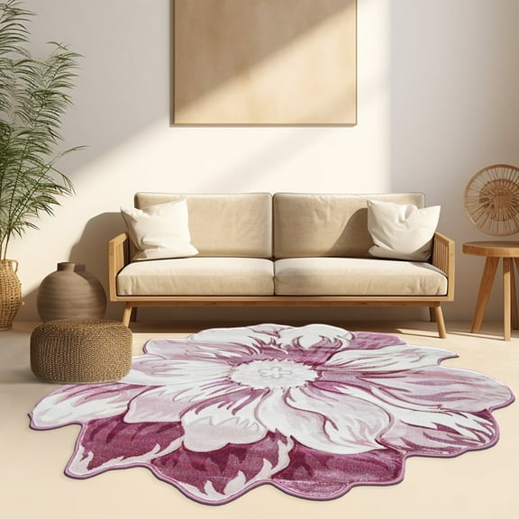 Flowers 2 Ft Round Throw Accent Area Rugs Floral Rose Flower Shaped Rug Modern for Girls Bedroom Floor Living Room Carpet 305 Pink