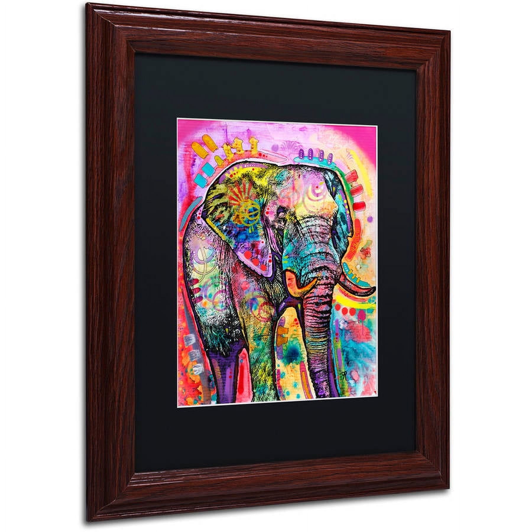 Trademark Fine Art "Elephant" Canvas Art by Dean Russo, Black Matte, Wood Frame