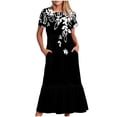 thumbnail image 1 of Pisexur Robes d'Été pour Femmes à Col Rond, Robe Fluide Plissée Tendance à Manches Courtes, Mode avec Poche, Robe d'Été de Plage Évasée à Imprimé Floral, 1 of 4